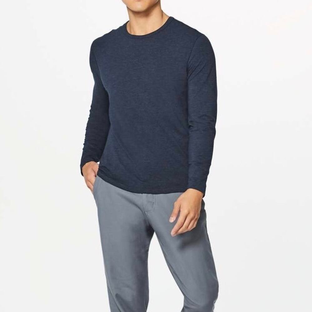Lululemon 5 Year Basic Long Sleeve Heathered Nautical Navy Pima Cotton Vitasea